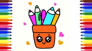 How To Draw A Cute Pen Case / Pencil Holder | Drawing For Kids / Draw Cute Things