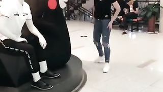 FUNNY PANDA IN THE SHOPPING MALL.