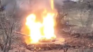 Russian tank explodes into pieces as Ukrainian drone drops bomb
