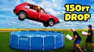 Extreme Water Catching Battle! 150ft Car Drop Vs. Pool