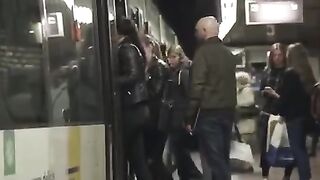 happy man in metro