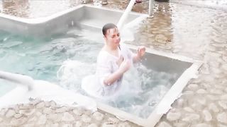 Beautiful girl pray in water