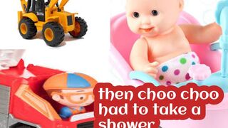 then choo choo had to take a shower|dump truck|firebigrade truck|