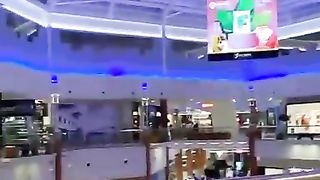 SHOPPING IN THE MALL IN MINI SKIRT.