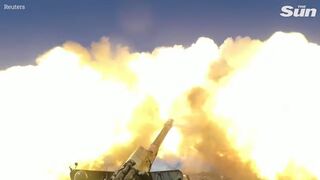 Donetsk separatist forces fire howitzers artillery guns at Ukrainian military positions