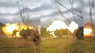 Ukrainian gunners with a battery of 122mm D-30 (2A18) howitzers
