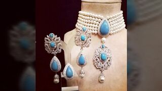 very stunning & elegant turquoise & Diamond jewelry sets for women sparkling diamond & turquoise set