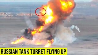 Russian tank turret was sent to fly up in the sky
