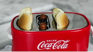 Nostalgia Coca-Cola 2 Slot Bun Mini Tongs,  Dog Toaster Works with Chicken, Turkey