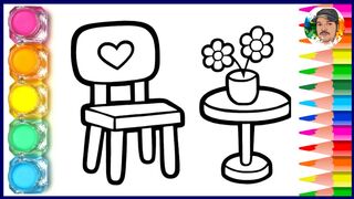 Simple Chair With Flower Drawing And Coloring For Kids And Toddlers | Basic Drawing & Painting Techniques