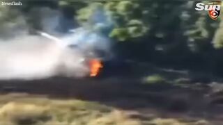 Flaming Russian tank flees as Ukrainian forces attack with missiles
