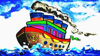 How To Draw A Ship Step By Step Ship Drawing, Painting, Coloring For Kids & Toddlers  Paint Sea Vehicles Easy Instagram