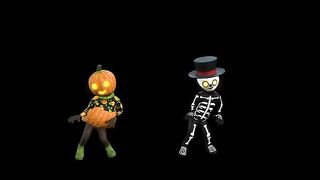 Funny skeleton and pumpkin dancing