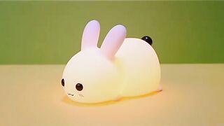 Rabbit LED Night Light Silicone Animal Cartoon Dimmable Lamp USB Rechargeable For Children Kids Baby Gift Bedside Bedroom