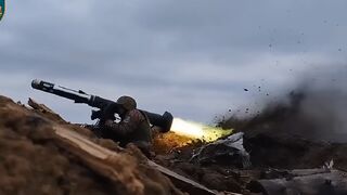 Ukrainian Marines destroy Russian armoured vehicles with Javelin missiles in Donetsk