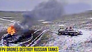 Ukrainian drones destroys Russian million dollar tanks