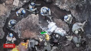 Ukrainian drones drop grenades blows up Russian Soldier in trench