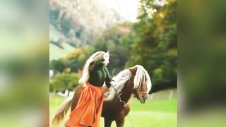 Cute American girl with her horse