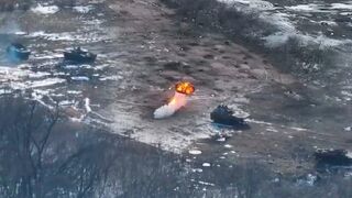 Russian equipment explodes on a mine along with crew members