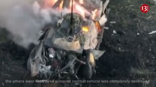 The wounded Russian seeks to leave the burning equipment