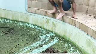 Man slippers in a dirty pool