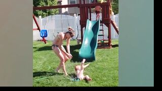 Baby slide fail and fall on his face