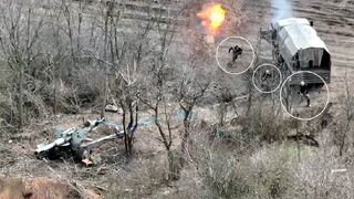 Drone fired continuously at Russian ammunition truck