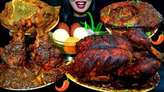 ASMR:EATING SPICY FULL CHICKEN MASALA TANDOORI,LEG CHAAP CURRY,BIG FISH,GOSHT BHUNA,MISTY#hungrygirl