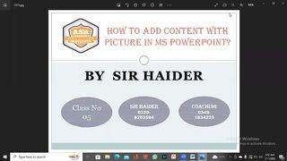 How To Add Content With Picture In MS PowerPoint? Class No 5 By Sir Haider
