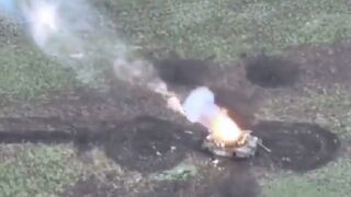 Russian T-80BV tank was destroyed by another Ukrainian drone dropping