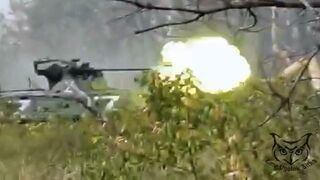 Russian BTR-82As fire from a treeline, and very quickly start taking Ukrainian artillery fire