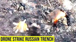 Drone drops frag grenade on Russian trenhces