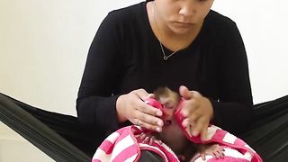 Sweetie Bom's Make Funny Face When Mom Clean Up Him With Soft Towel