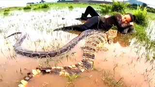 Giant python anaconda swallowed the man???