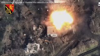 Ukrainian Artillery Brigade destroys Russian warehouse house near Bakhmut