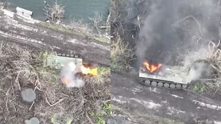 Ukrainian forces blow up Russian armoured personnel carrier in Donetsk Oblast