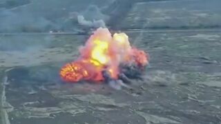 Catastrophic explosion of a Russian tank AFV, after being struck by the Ukrainian 54th Mechanized Brigade