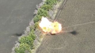 Instant explosion of a Russian tank after being struck by Ukrainian forces