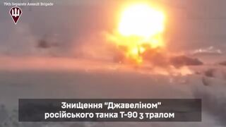 Russian tank explodes in ball of flames in Ukrainian Javelin missile attack