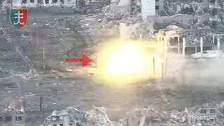 Russian tank ready for attack is blown up by Ukrainian marines