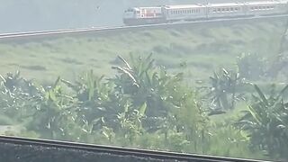 Kereta api yang sedang melintas