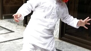 Little cute baby acting like dianasur