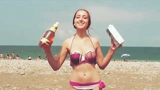 Funny crazy girl prank on the beach