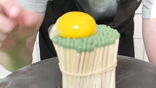 When he light the matches the egg cooks
