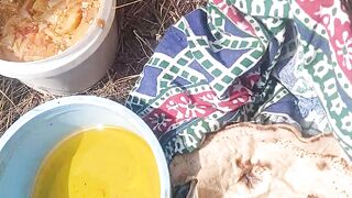 Enjoy lunch in wheat field