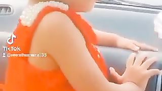 Innocent baby girl driving car