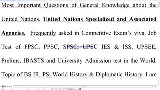 Agencies of United Nations Working for People of World