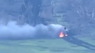 Russian MT-LB burning out after being struck by Ukraine paratroopers of the 79th Air Assault Brigade in Donetsk Oblast
