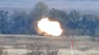 Ukrainian National Guard ATGM strike against a Russian BMP