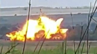 Russian tank after being hit with a ATGM delivered by the Ukrainian 72nd Mechanized Brigade